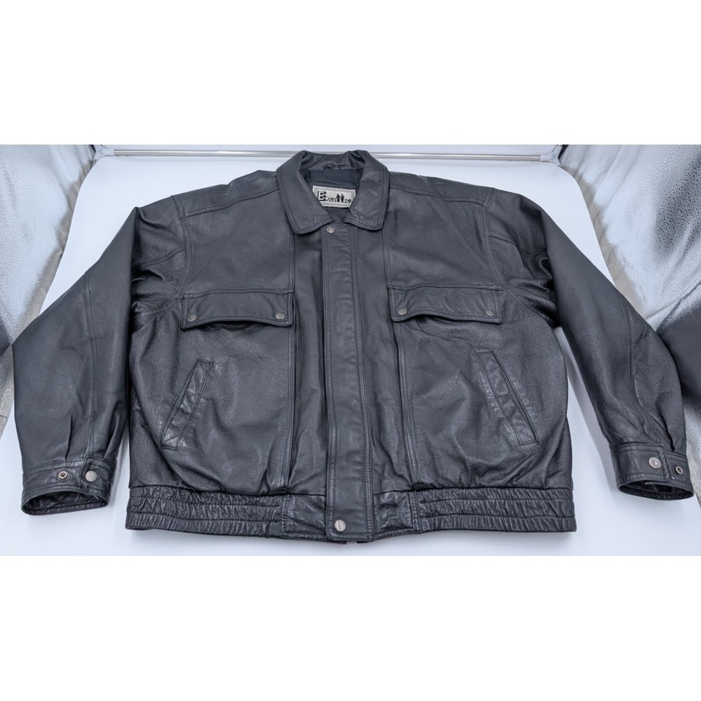 Excelled Bomber Jacket Black Leather Coat Men's Size XXL‎ 2XL Pilot Pizza VTG